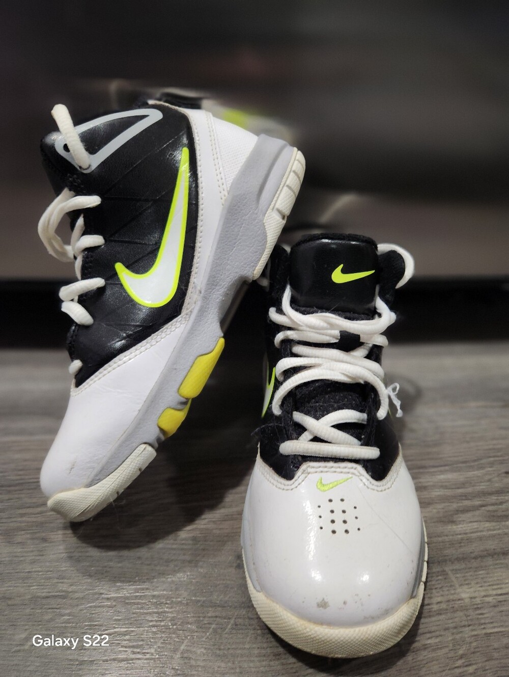 Nike Kids Black & White Sneakers with Neon Yellow Swoosh